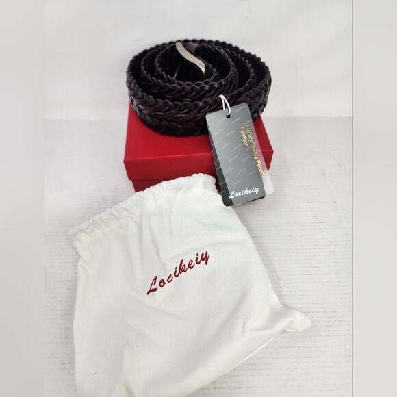 New Locikeiy Brown Men's Braided Belt Casual Silver Buckle Gift Box NWT Size 44 - Picture 6 of 11